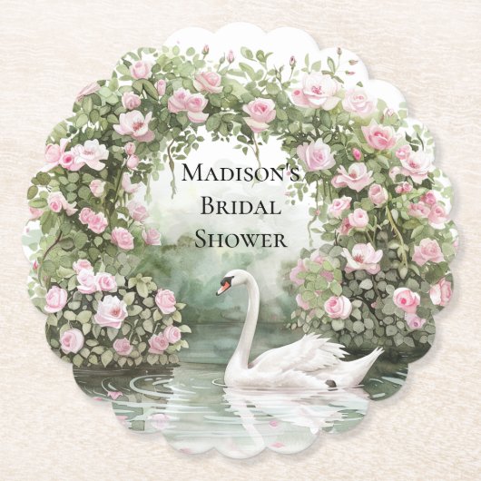 Romantische Roze Rozen Zwanenmeer Bloemrijke Bruid Kartonnen Onderzetters (Voorkant)