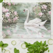 Romantische Roze Rozen Zwanenmeer Bloemrijke Bruid Theedoek (Gevouwen)