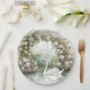 Romantische Roze Rozen Zwanenmeer Bloemrijke Bruil Papieren Bordje