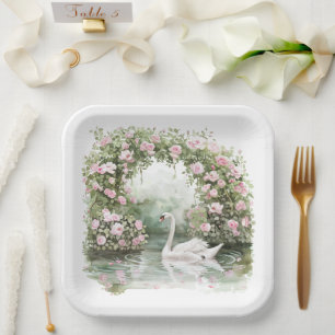 Romantische Roze Rozen Zwanenmeer Bloemrijke Bruil Papieren Bordje