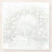 Romantische Roze Rozen Zwanenmeer Bloemstuk   Glazen Onderzetter (Achterkant)