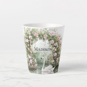 Romantische Roze Rozen Zwanenmeer Bloemstuk Latte Mok
