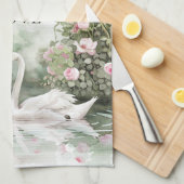 Romantische Roze Rozen Zwanenmeer Bruidsfeest Bloe Theedoek (Quarter Fold)