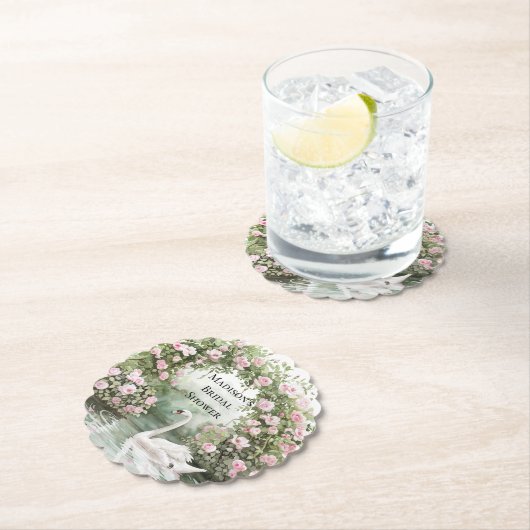 Romantische Roze Rozen Zwanenmeer Bruiloftsfeest Kartonnen Onderzetters (Insitu)