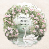 Romantische Roze Rozen Zwanenmeer Bruiloftsfeest Kartonnen Onderzetters (Voorkant)