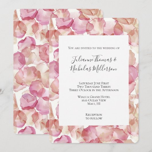 Romantische Roze Rozenblaadjes Bloemen Huwelijk Kaart (Voorkant / Achterkant)