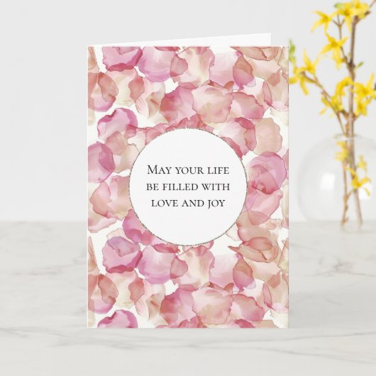 Romantische Roze Rozenblaadjes Bloemen Huwelijk Kaart (Gele Bloem)