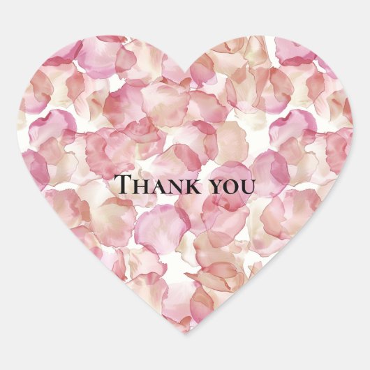 Romantische Roze Rozenblaadjes Bloemige Bruiloft Hart Sticker (Voorkant)