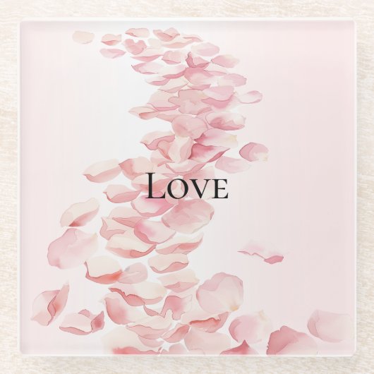 Romantische Roze Rozenblaadjes Glazen Onderzetter (Voorkant)