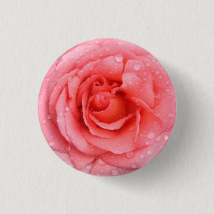 Romantische roze rozenwaterdruppels ronde button 3,2 cm
