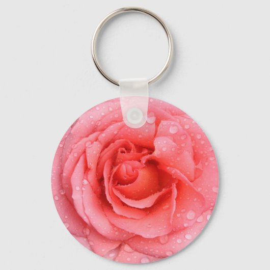 Romantische Roze Rozenwaterdruppels Sleutelhanger (Voorkant)