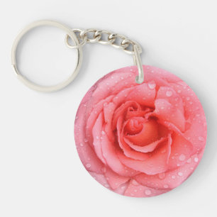 Romantische roze rozenwaterdruppels sleutelhanger