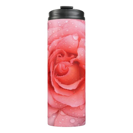 Romantische Roze Rozenwaterdruppels Thermosbeker (Voorkant)