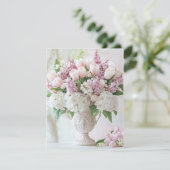 Romantische Roze Sering en Witte Hortensia Valenti Feestdagenkaart (Staand voorkant)