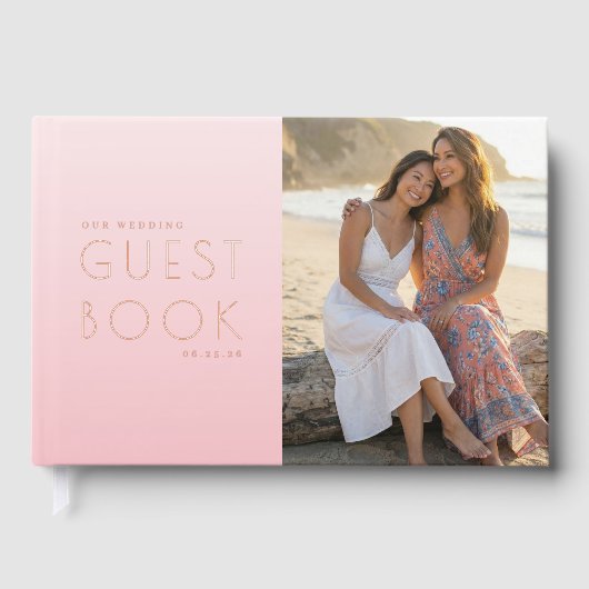 Romantische Roze Strandfoto Gastenboek (Voorkant)