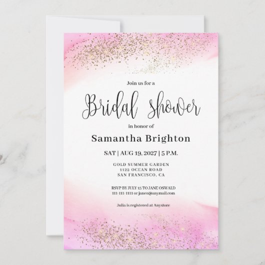 Romantische roze tinten bruids douche uitnodiging (Voorkant)