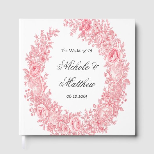 Romantische Roze Toile Bloem Huwelijk Gastenboek (Voorkant)