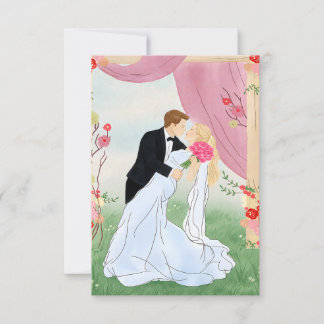 Romantische Roze Tuin Bruid en Bruidegom Huwelijk RSVP Kaartje
