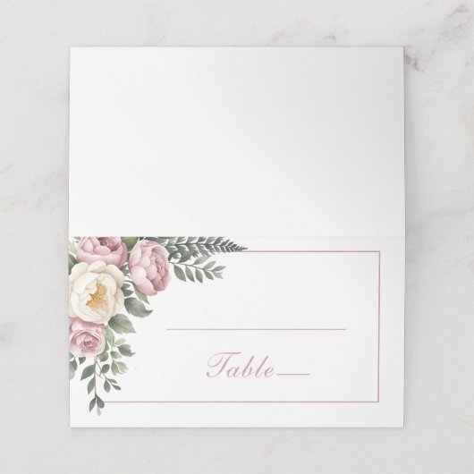 Romantische Roze Tuin Peony & Roos Bloemen Huwelij Plaatskaartje (Buitenkant ongevouwen)