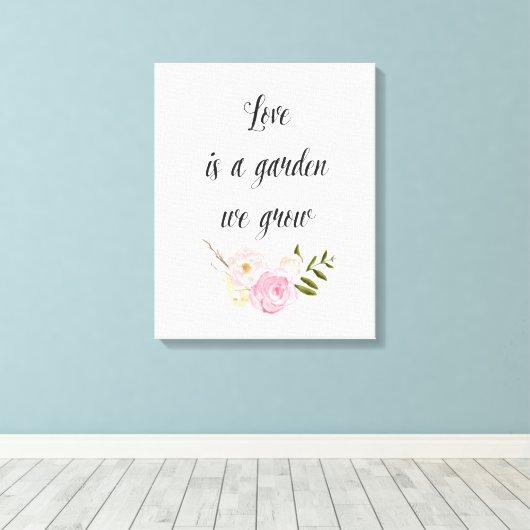 Romantische Roze Tuin Waterverf Floral Canvas Afdruk (Insitu (Houten vloer))