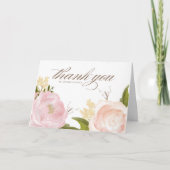 Romantische Roze Tuinrozen Botanische Bruiloft Bedankkaart (Voorkant)