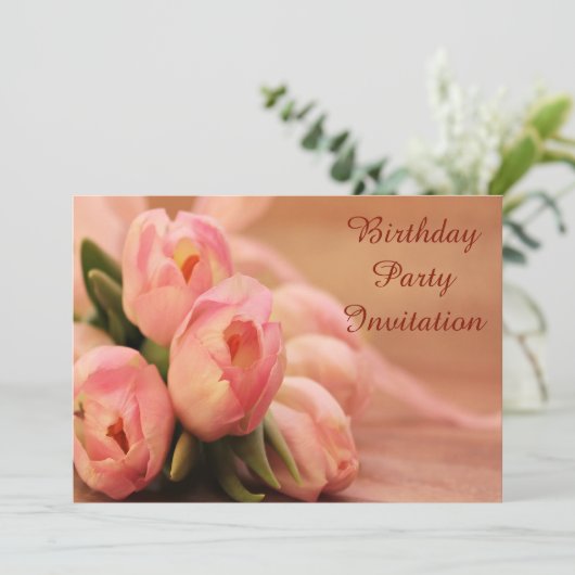 Romantische roze tulpen verjaardag kaart (Staand voorkant)