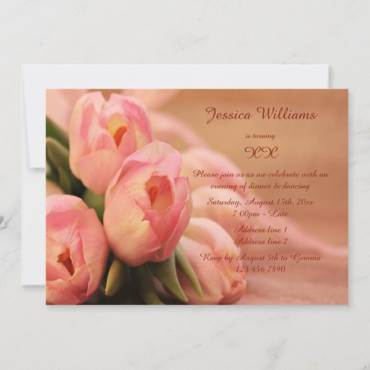 Romantische roze tulpen verjaardag kaart (Achterkant)