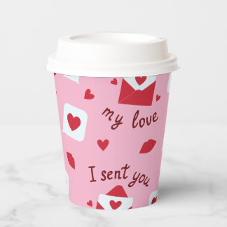 Romantische roze valentijnsdag liefdesbriefjes & h papieren bekers