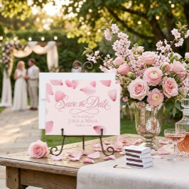 Romantische Roze Vallende Bloemblaadjes Script Sav Kaart