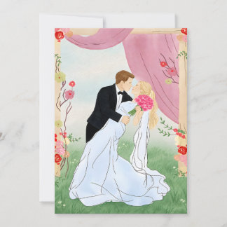 Romantische Roze Watercolor Tuin Bruid en Bruidego Kaart