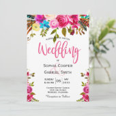 Romantische Roze Waterverf Bloemtypografie Huwelij Kaart (Staand voorkant)