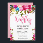 Romantische Roze Waterverf Bloemtypografie Huwelij Kaart<br><div class="desc">Romantische lente roze Waterverf Bloemen | Typografie Uitnodiging voor een bruiloft. Boheemse hete roze, dieproze, geel, lichtblauw, paarse waterverf beschilderde rozen, botanische bloemstuk bruiloft ontwerp met groene bladeren en veren op een witte achtergrond. Met een elegant handgeschreven typografie ontwerp van de naam van de bruid en bruidegom. Perfecte keuze voor...</div>