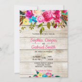 Romantische Roze Waterverf Bloemtypografie Huwelij Kaart (Voorkant)