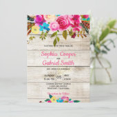 Romantische Roze Waterverf Bloemtypografie Huwelij Kaart (Staand voorkant)