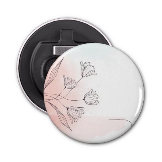 Romantische Roze Waterverf Floral Button Flesopener (Voorkant)