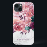 Romantische  Roze Waterverf Floral Marble Case-Mate iPhone Case<br><div class="desc">Romantische  Roze Waterverf Floral Marble Persoonlijke telefoonzaak met delicate en kische bloesems in tinten roze,  pruimen en groen. Voeg jouw naam toe om de blik aan te passen!</div>