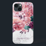 Romantische  Roze Waterverf Floral Marble Case-Mate iPhone Case<br><div class="desc">Romantische  Roze Waterverf Floral Marble Persoonlijke telefoonzaak met delicate en kische bloesems in tinten roze,  pruimen en groen. Voeg jouw naam toe om de blik aan te passen!</div>