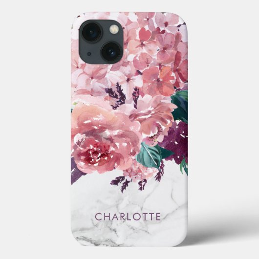 Romantische  Roze Waterverf Floral Marble Case-Mate iPhone Case (Achterkant)