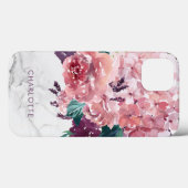 Romantische  Roze Waterverf Floral Marble Case-Mate iPhone Case (Achterkant (horizontaal))