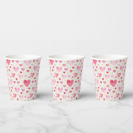 Romantische Roze Waterverf Harten & Gouden Spikkel Papieren Bekers