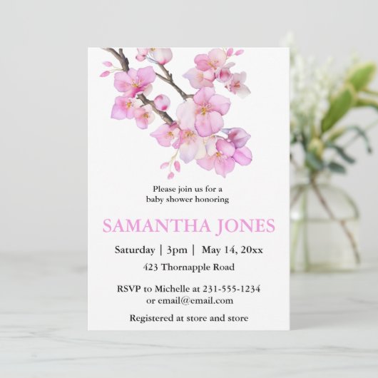 Romantische roze waterverf kersenbloesems kaart (Staand voorkant)