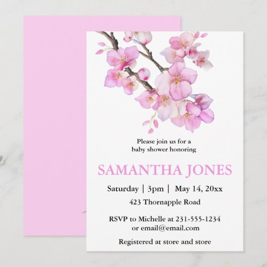 Romantische roze waterverf kersenbloesems kaart (Voorkant / Achterkant)