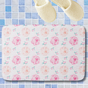 Romantische Roze Waterverf Pastelrozen Met Strepen Badmat