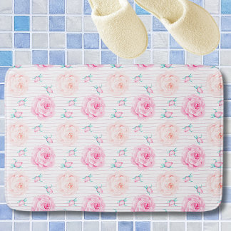Romantische Roze Waterverf Pastelrozen Met Strepen Badmat