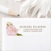 Romantische Roze Waterverf Pioen Etiket (Insitu)