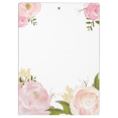 Romantische Roze Waterverf Pioenen Floral Klembord (Achterkant)