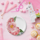 Romantische Roze Waterverf Pioenen Floral Papieren Bordje (Feest)