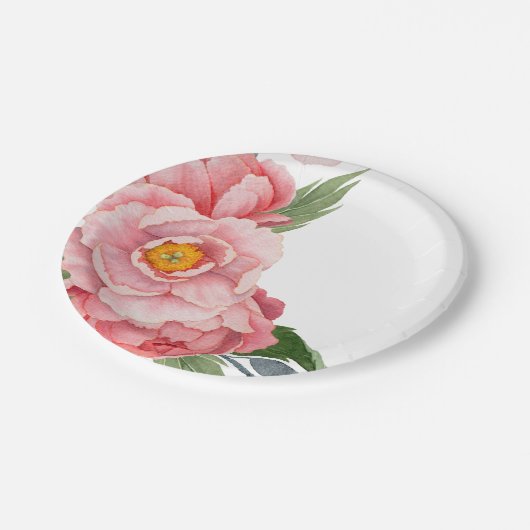 Romantische Roze Waterverf Pioenen Floral Papieren Bordje (Gekanteld)