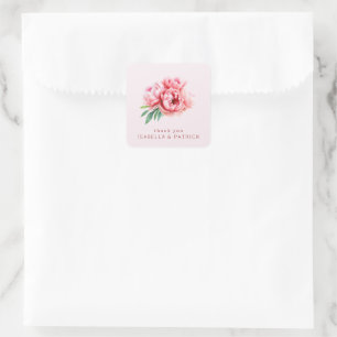 Romantische Roze Waterverf Pioenrozen Vierkante Sticker