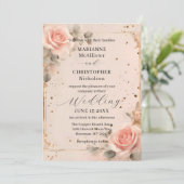 Romantische Roze Waterverf Roos Bruiloft Kaart (Staand voorkant)